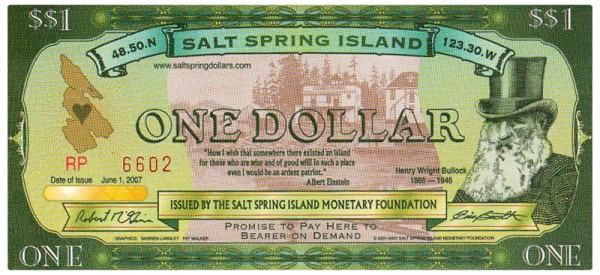 Salt Spring Dollar Bill