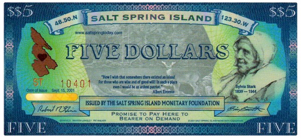 Salt Spring Five Dollar Bill